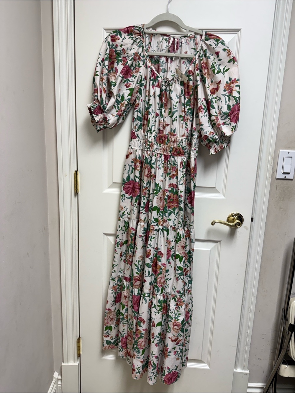 Anthropologie Floral Maxi Dress in Cream and Pink - Picture 8 of 9